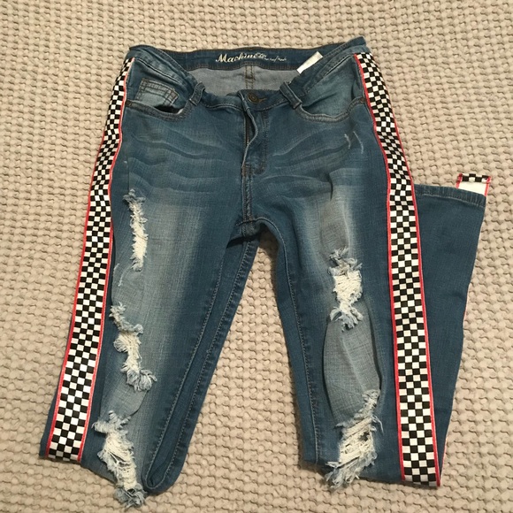 jeans with checkered sides